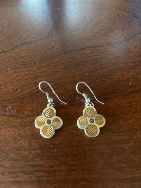 Gold-Tone Clover Drop Earrings with Textured Inlay